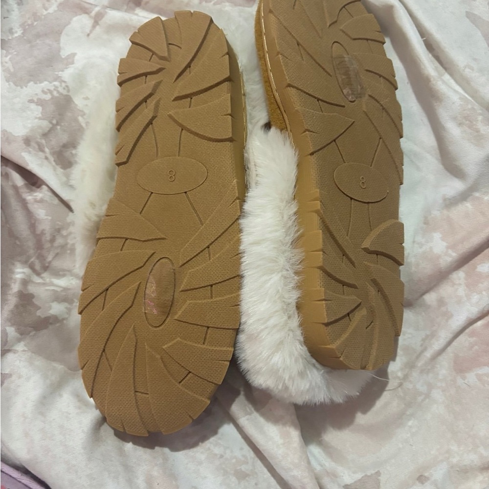 Cozy Faux Fur Slippers with Tan Soles